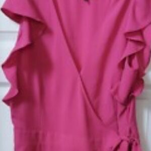 Who What Wear brand vibrant pink ruffle wrap midi dress